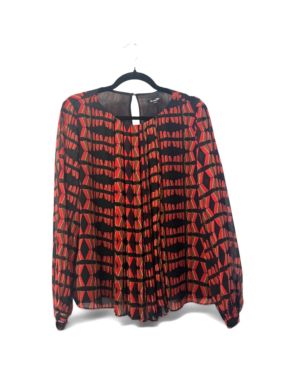 Massimo Dutti Art Deco Pleated Red and Black Geometric Print Blouse Size 12